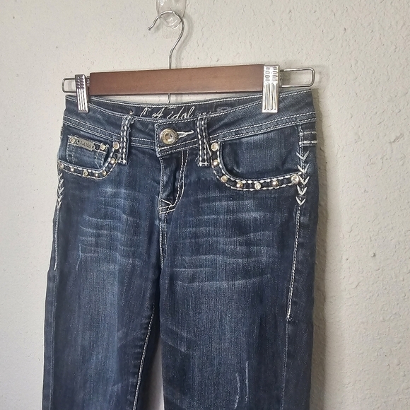 LA Idol Girls Size 12 Capri Jeans Denim Embroidered Bling Pockets Y2K - Picture 3 of 14